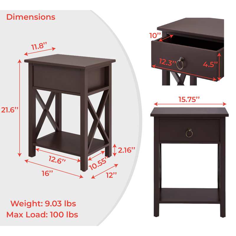 Windon Modern Nightstand Set of 2 with Drawers & Open Shelf, Bedside Tables for Bedroom, Living Room & Office – Small Space Storage Night Stands, End Tables with Storage (Set of Two)