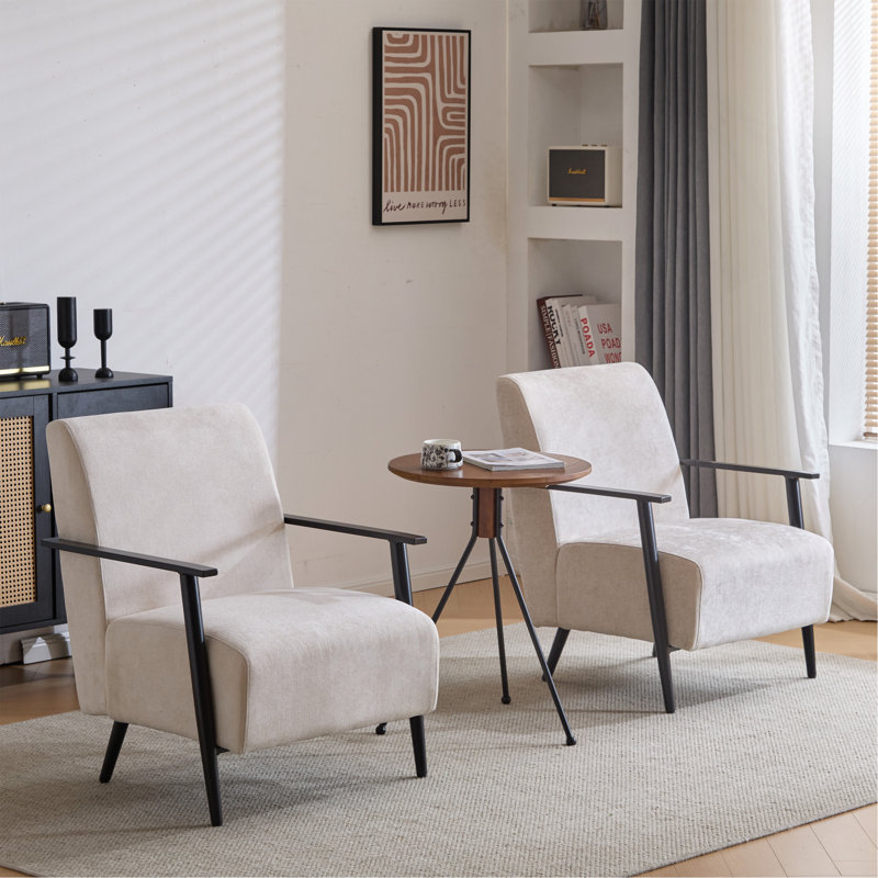 [Ensemble de 2] Méridienne beige moderne de 26,38 po avec revêtement en polyester et structure en métal robuste, idéale, 2