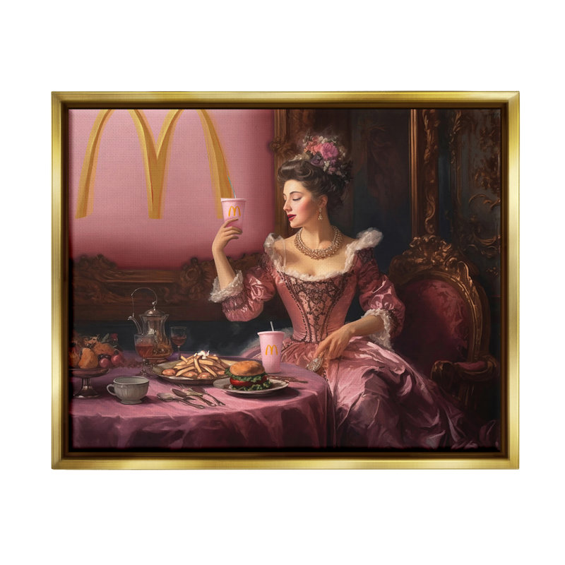Drôle de hamburger classique encadré sur bois par Birch & Ink, H 17 po x l 21 po x P 1,7 po, Cadre flottant métallique doré