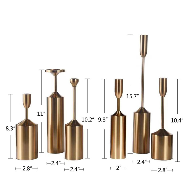 Contemporary Brass Plated 15.7'' Tapered & Pillar Candlestick Set
