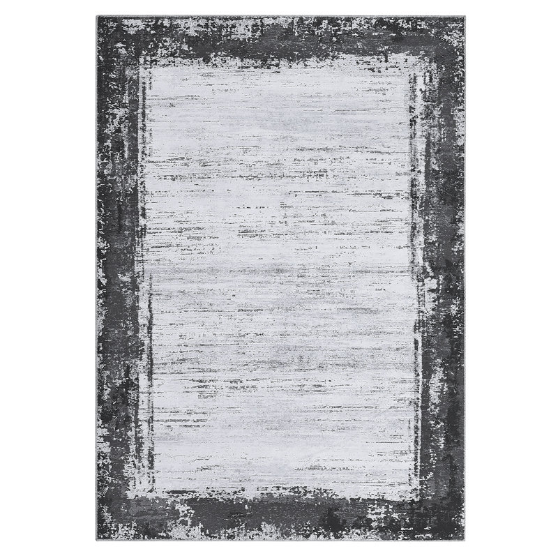 Machine Washable Rugs Bordered Modern Non-Slip Low Pile Rubber Backing Indoor Area Rug for Living Room Bedroom Kitchen Dining Room