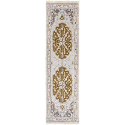 Zeus Hand Knotted Wool Oriental Area Rug in Slate/Yellow