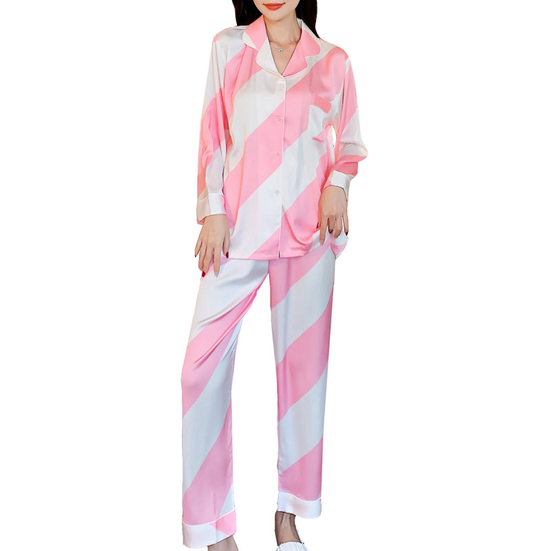 Ensemble de pyjama droit à manches longues pour femme, M, Rose