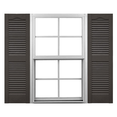 12"W x 36"H Mid-America Vinyl, Standard Size Cathedral Top Center Mullion, Open Louver Shutter, w/Installation Shutter-Lok's & Matching Screws (Per Pair), 018 - Tuxedo Grey
