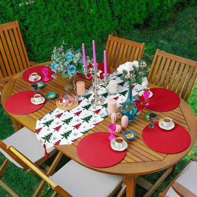 Christmas and Holiday Round Placemat and Runner 7-Piece Set, Perfect for Holiday Dinners, Christmas Table Decoration