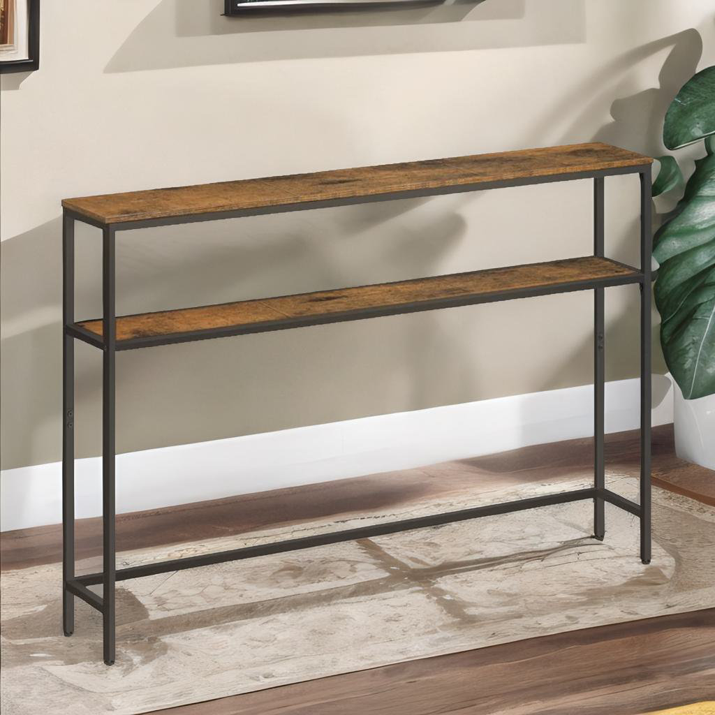 Angellee 120cm Industrial Slim Console Table With 2 Shelves