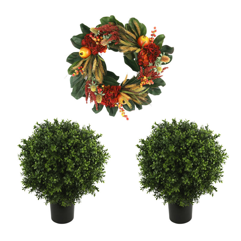 Traditional Hydrangea Fall  with UV Rated Outdoor Boxwood Drop-Ins