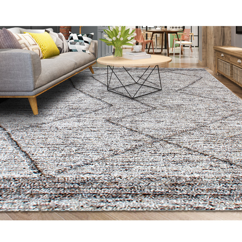 Tapis noir et blanc marocain de haute qualité noué à la main, Rectangle 9 pi x 12 pi