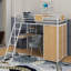 Lit mezzanine simple avec bureau en L et garde-robe-989959383