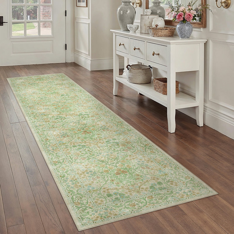 Machine Washable Vintage Floral Area Rug With Non-Slip Backing, Runner 2' x 8'