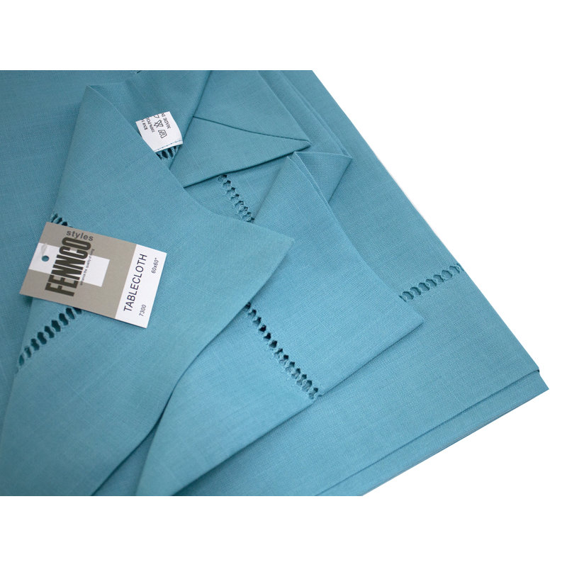 Turquoise Hemstitch Design Rectangular Table Runner, 84" x 65"