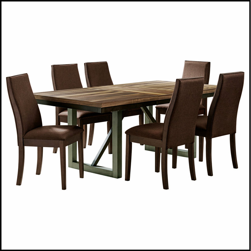 Ensemble de salle à manger 7 pièces en noyer naturel Holloway, combinant un design moderne avec une élégance intemporelle pour des repas confortables et élégants.