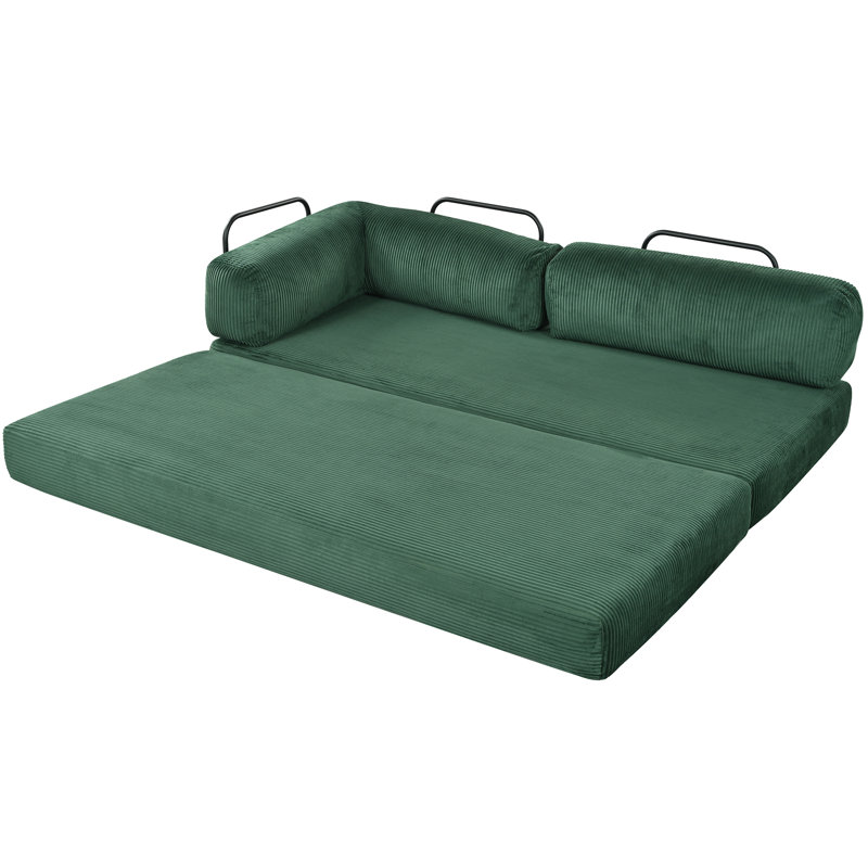 Canapé-lit modulaire en velours côtelé de forme bonite de 116 po Boneless, Velours côtelé vert