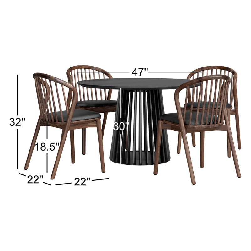 Buffolino 4 - Person Pedestal Dining Set, Black, Walnut