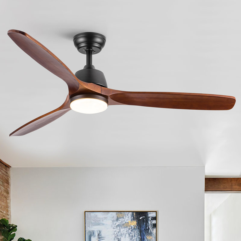 Ventilateur de plafond à DEL 3 pales Farmhouse, Noir avec pales en bois brun foncé