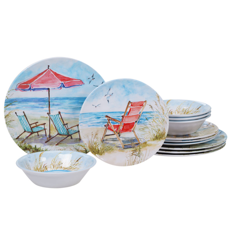 Ocean View Multicolor Melamine Dinnerware Set, Service for 4