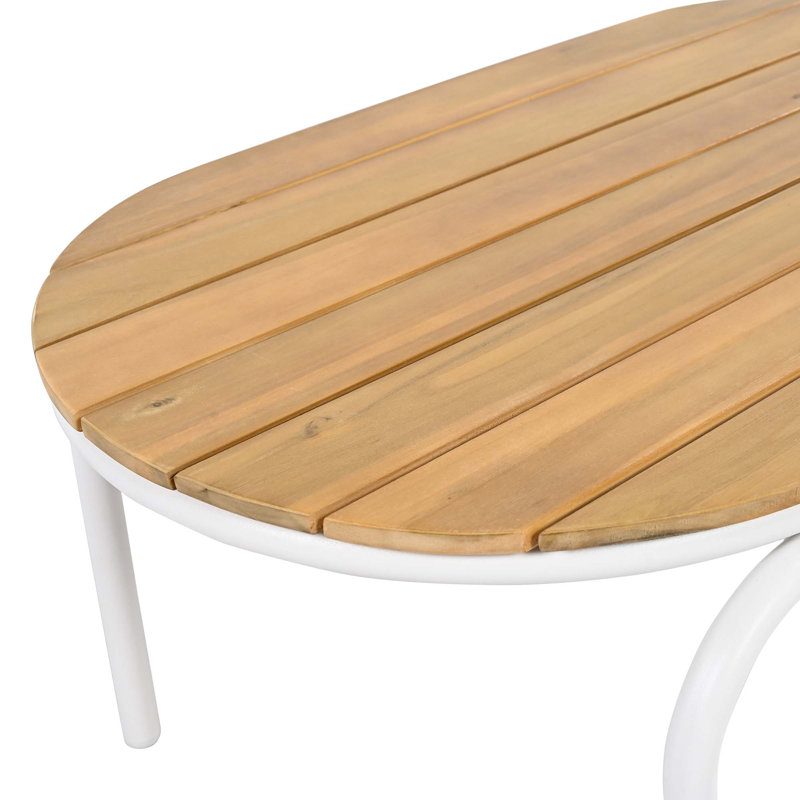 Ensemble de 3 chaises longues de patio avec table d'appoint en acacia, Blanc