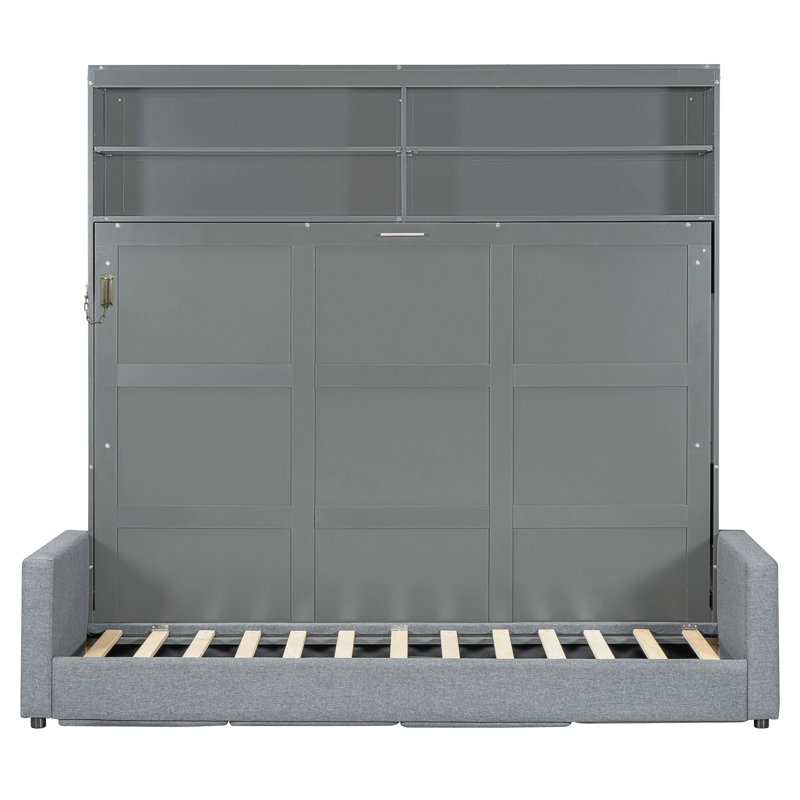 Lit mural gris Queen - Multifonctionnel, pour un sommeil réparateur, gain d'espace, dimensions personnalisables, idéal pour les petits appartements ou les espaces restreints.