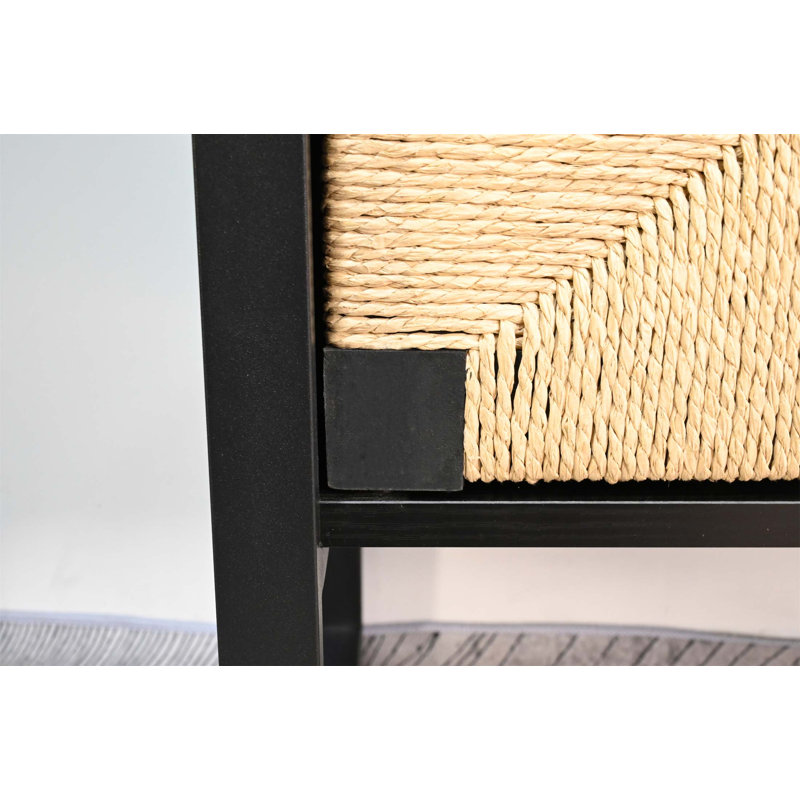 Rattan Cabinet Door Storage Bookshelf, Dual-Function Open Display Shelf With Closed Cabinet For Living Room, Entryway, And Bedroom