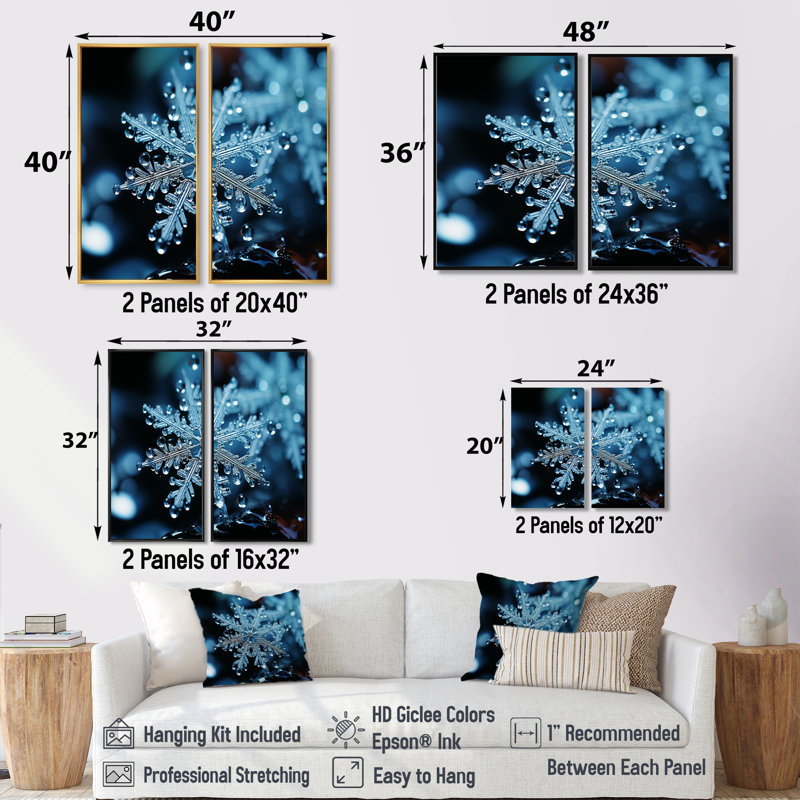 «Blue Snowflake Holiday III» - art mural traditionnel, Impression encadrée flottante, Noir, H 36 po x l 48 po