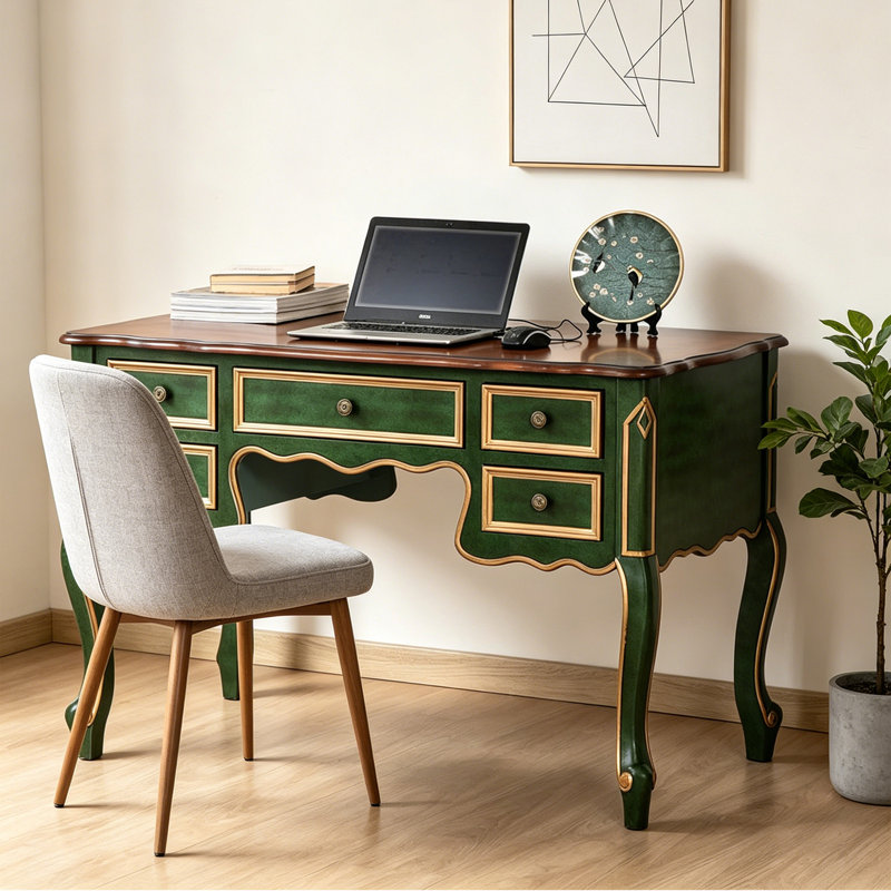 Retro Simple Green Solid Wood Writing Desk