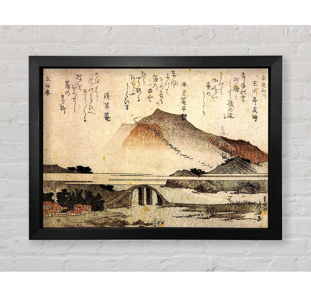 Hokusai Berglandschaft mit Brücke von Katsushika Hokusai - Einzelne Bilderrahmen Kunstdrucke