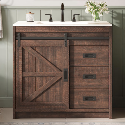 36" Farmhouse Single Sink Bathroom Vanity, Brown