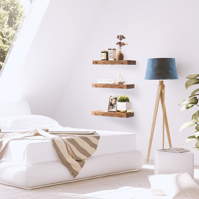 Ensemble de 3 tablettes flottantes pour salle de bain murale, Acajou