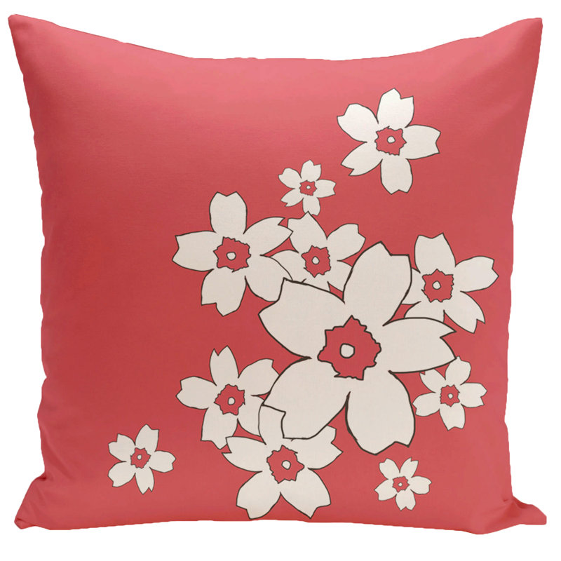Floral Reversible Throw Pillow, Coral, 18" H x 18" W