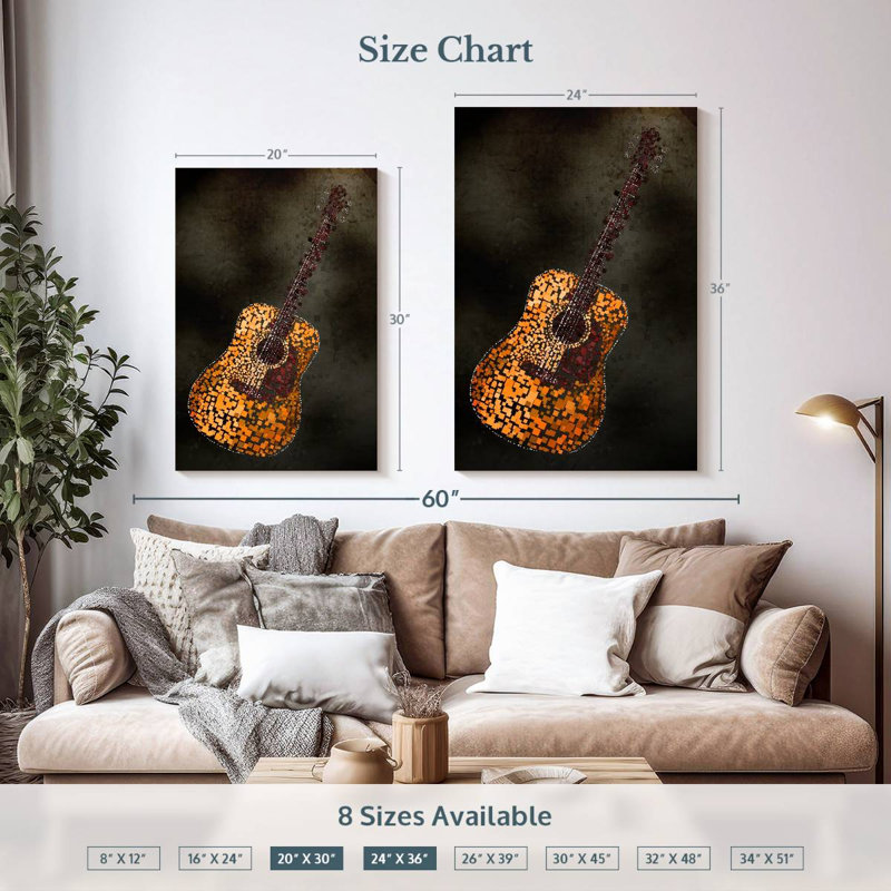 Abarca Abstract Squares Acoustic Guitar, 36" H x 24" W