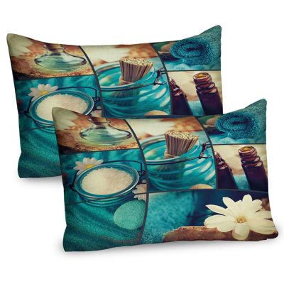 Ambesonne Spa Pillow Sham 2 Pack White Daisies Collage Blue Brown and White -  pil-2_21858_30x20