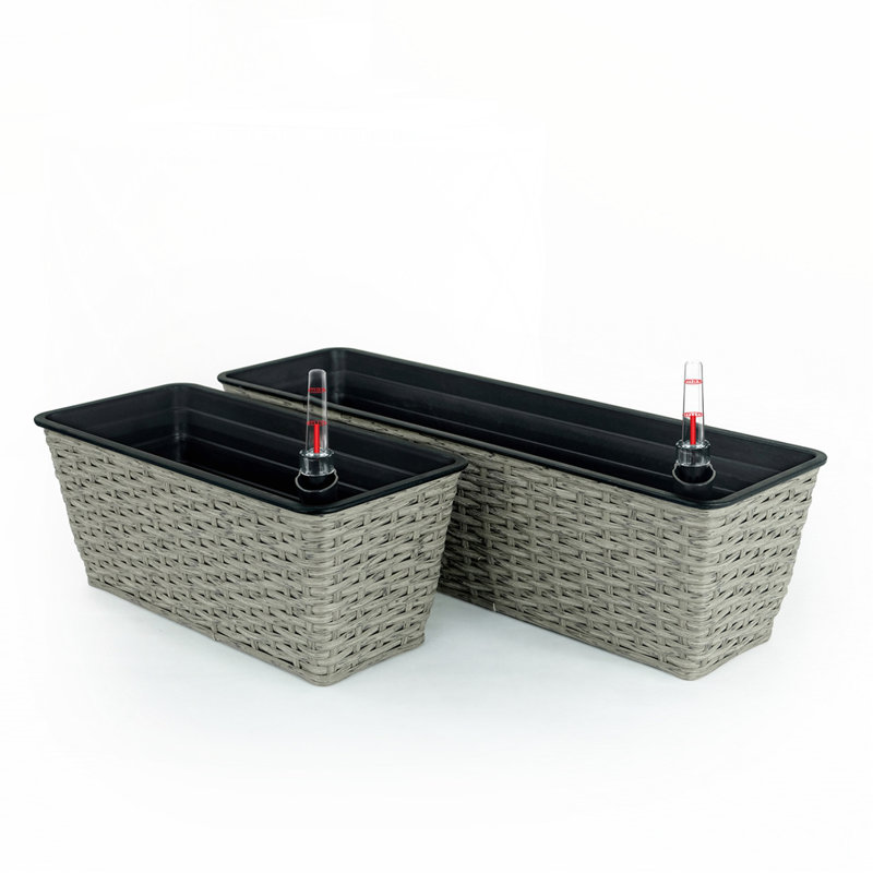 Ensemble de 2 pots de fleurs rectangulaires à arrosage intelligent, Gris