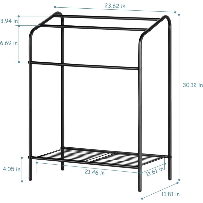 Porte-serviettes en métal avec tablette de rangement, support de plancher de salle de bain, White
