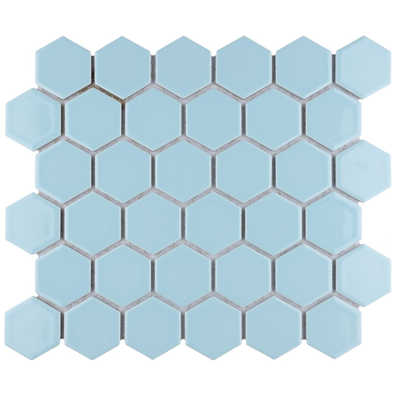 Hudson Due 2.2" x 2.2" Hex Porcelain Mosaic Floor And Wall Tile, Cashmere Blue