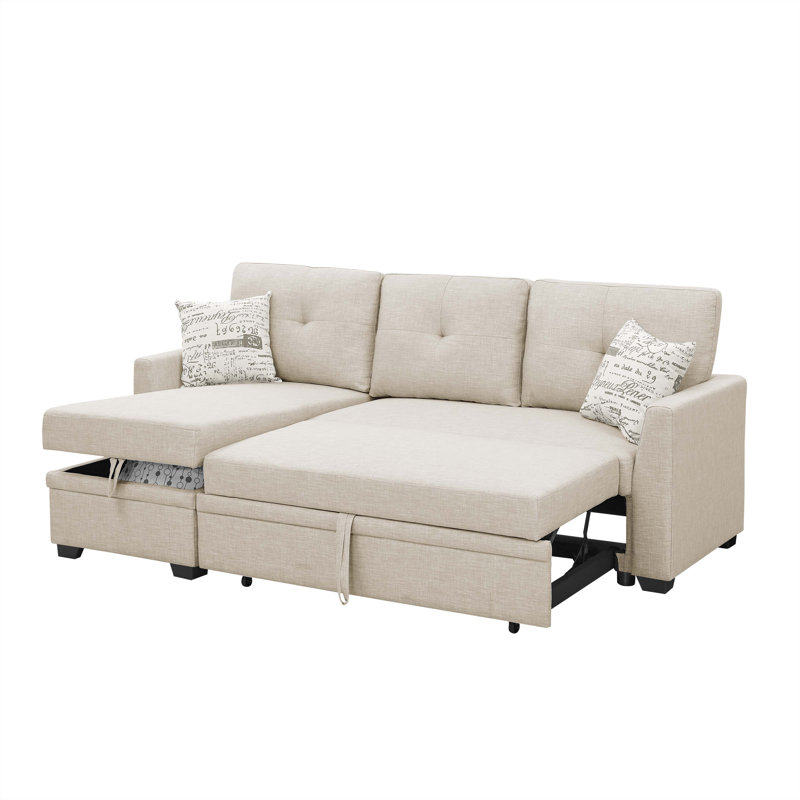 Upholstered L-Shaped Sectional Left Hand Facing, Almond Linen Blend