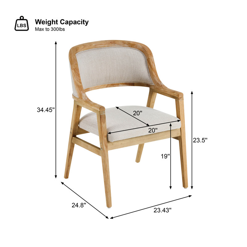 Benedict Mid-Century Modern Curved Upholstered Dining Chairs with Rubberwood Legs, Beige Cushion/Natural Frame