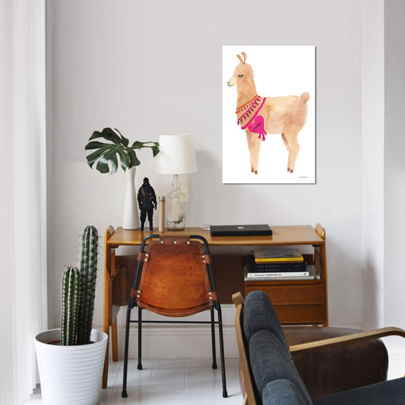 « la la llama iv », impression sur toile tendue, H 12 po x l 8 po x P 0,75 po, Toile tendue, Pas de tapis
