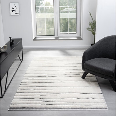 Tapis crème et noir à motif abstrait moderne Oheneba Collection