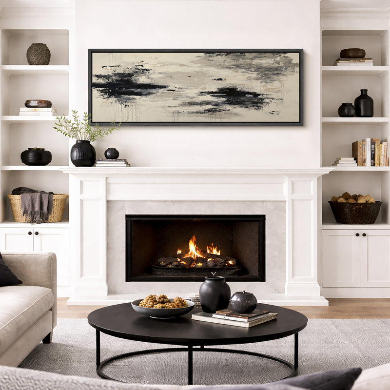 Impression sur toile encadrée noire et blanche, H 20 po x l 60 po, Noir