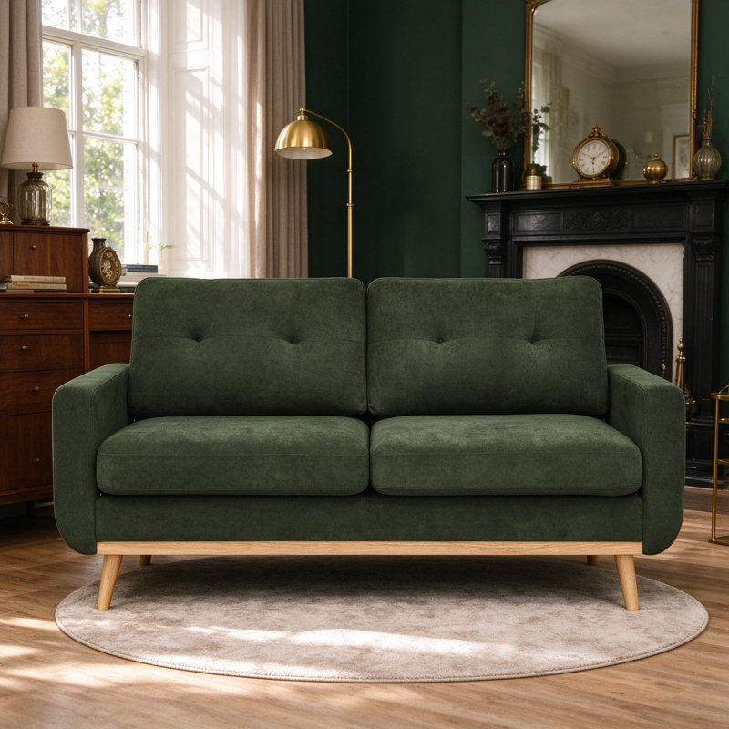 Canapé rembourré Mid-Century, Polyester vert, Natural