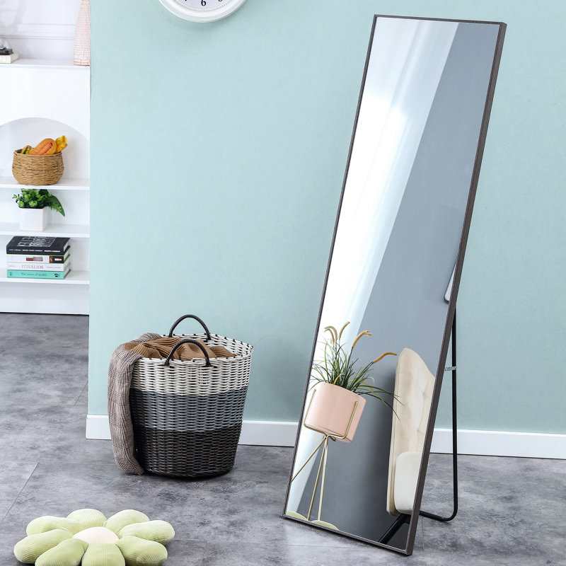 Grey Full Length Dressing Mirror With Solid Wood Frame - Bedroom And Porch Must-Have & Essentials