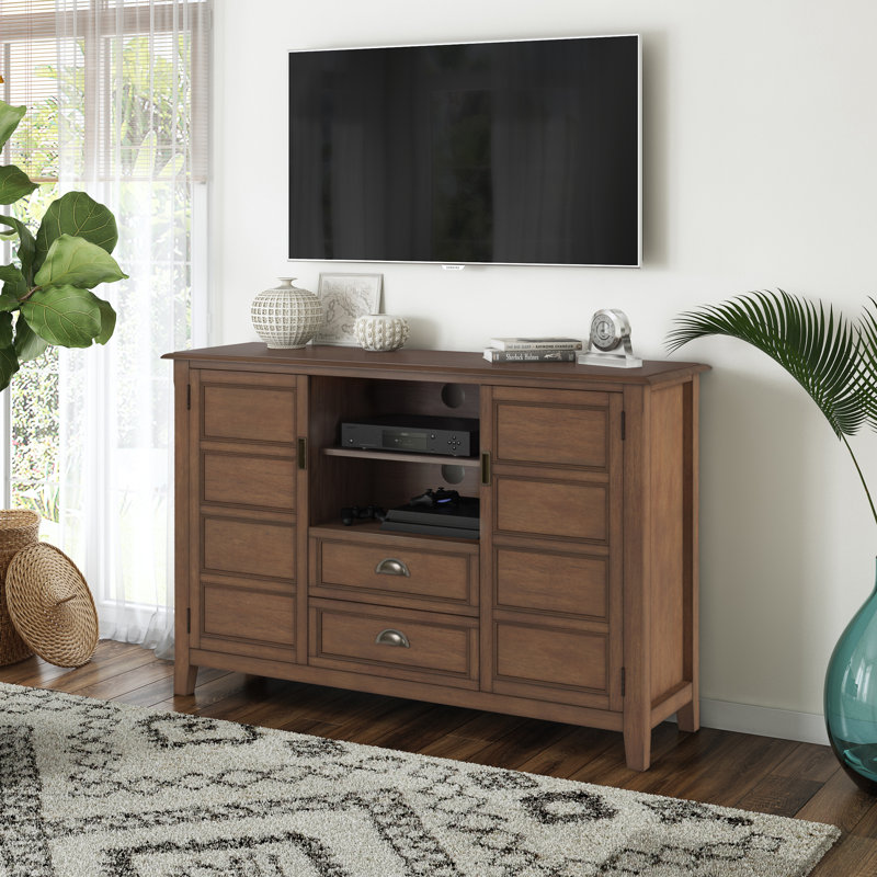 Burlington 54"W Solid Wood Transitional Tall TV Stand for TVs up to 60" with 2 Cabinets, 2 Drawers, and Adjustable Shelf