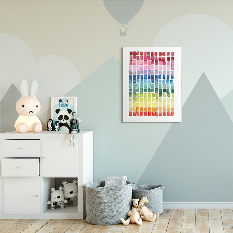 Carreaux géométriques aquarelle arc-en-ciel sur blanc, Toile tendue, H 40 po x l 30 po x P 1,5 po