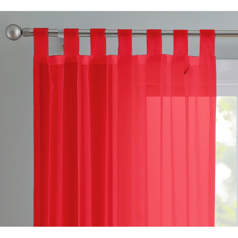 Birdsall Tab Top Sheer Single Curtain Panel, 144 W x 183 D cm, Red