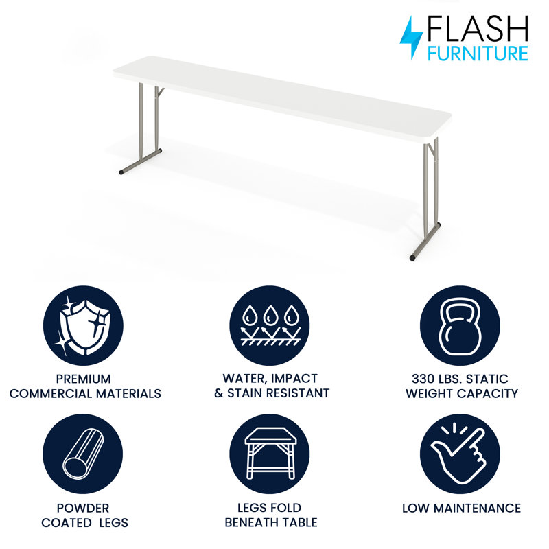 Noah Rectangular Plastic Folding Training and Event Table, 18" D x 96" W x 29" H