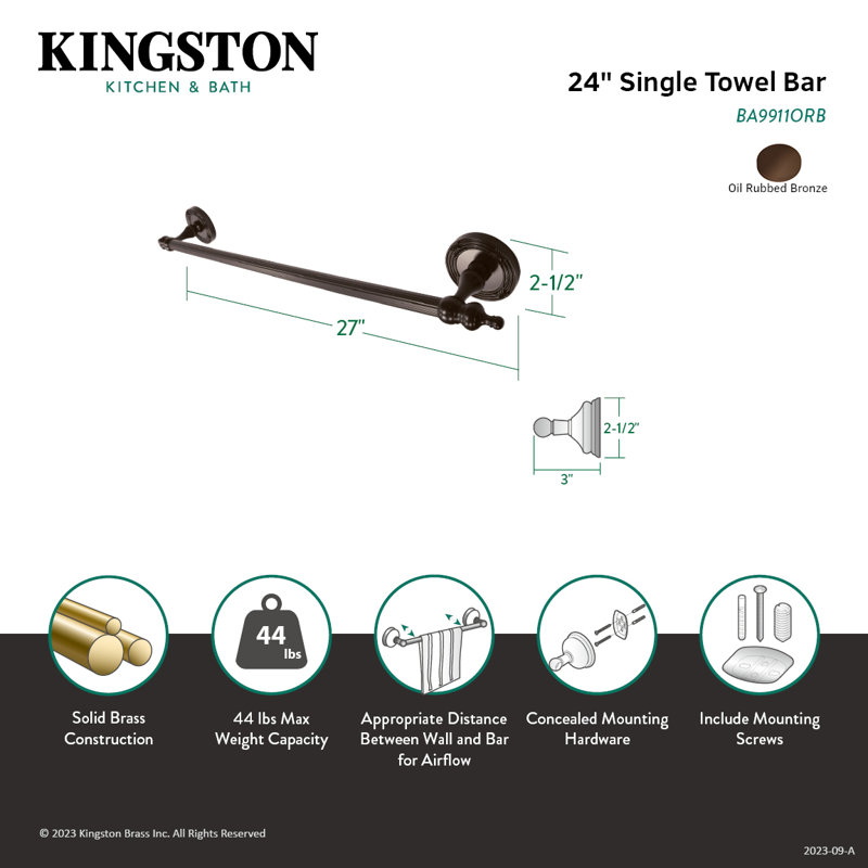 Barre à serviettes 24 pouces Kingston Brass Templeton, Bronze huilé
