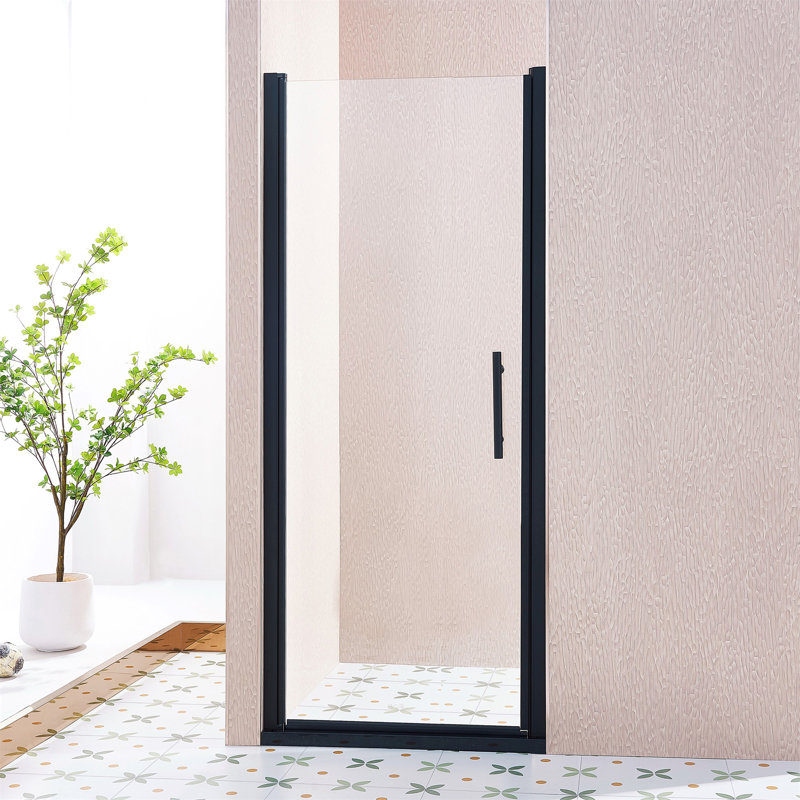 32-33.5"W X 75"H Pivot Single Swing Shower Door, Aluminium Alloy In Matte Black, 1/4" (6Mm) Thick SGCC Tempered Clear Glass.