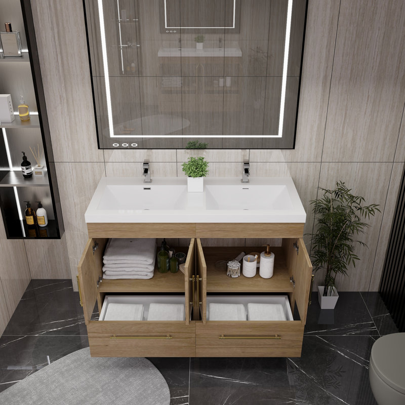 Meuble-lavabo double l 48 po Kyng, Chêne blanc