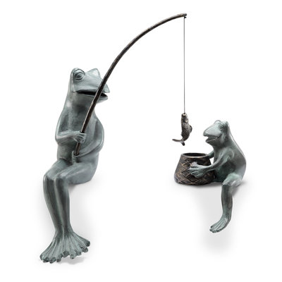 Fishing Frog Mama & Baby Garden Statue