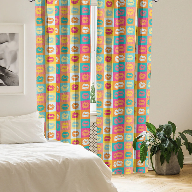 Multicolor Kiss Print Polyester Rod Pocket Curtain Panels, 28" x 63", Set of 2
